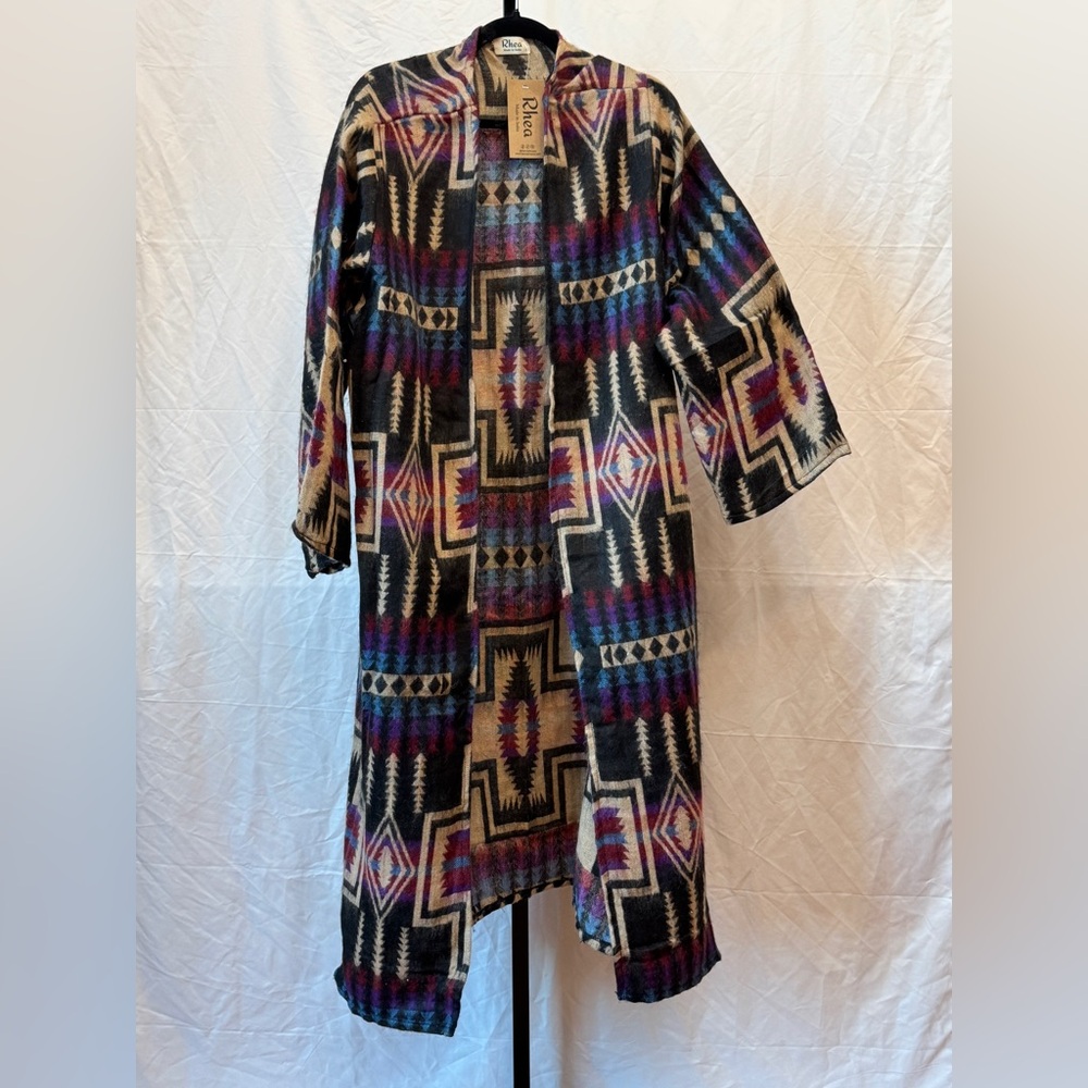 320 - Rhea Geometric Long Shawl with Striped Patterns